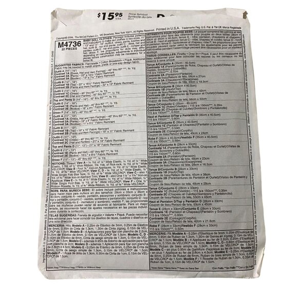 McCall's Crafts Doll Clothing Sewing Pattern Lot of 3 Ephemera Y2K Crafting DIY - Picture 6 of 7